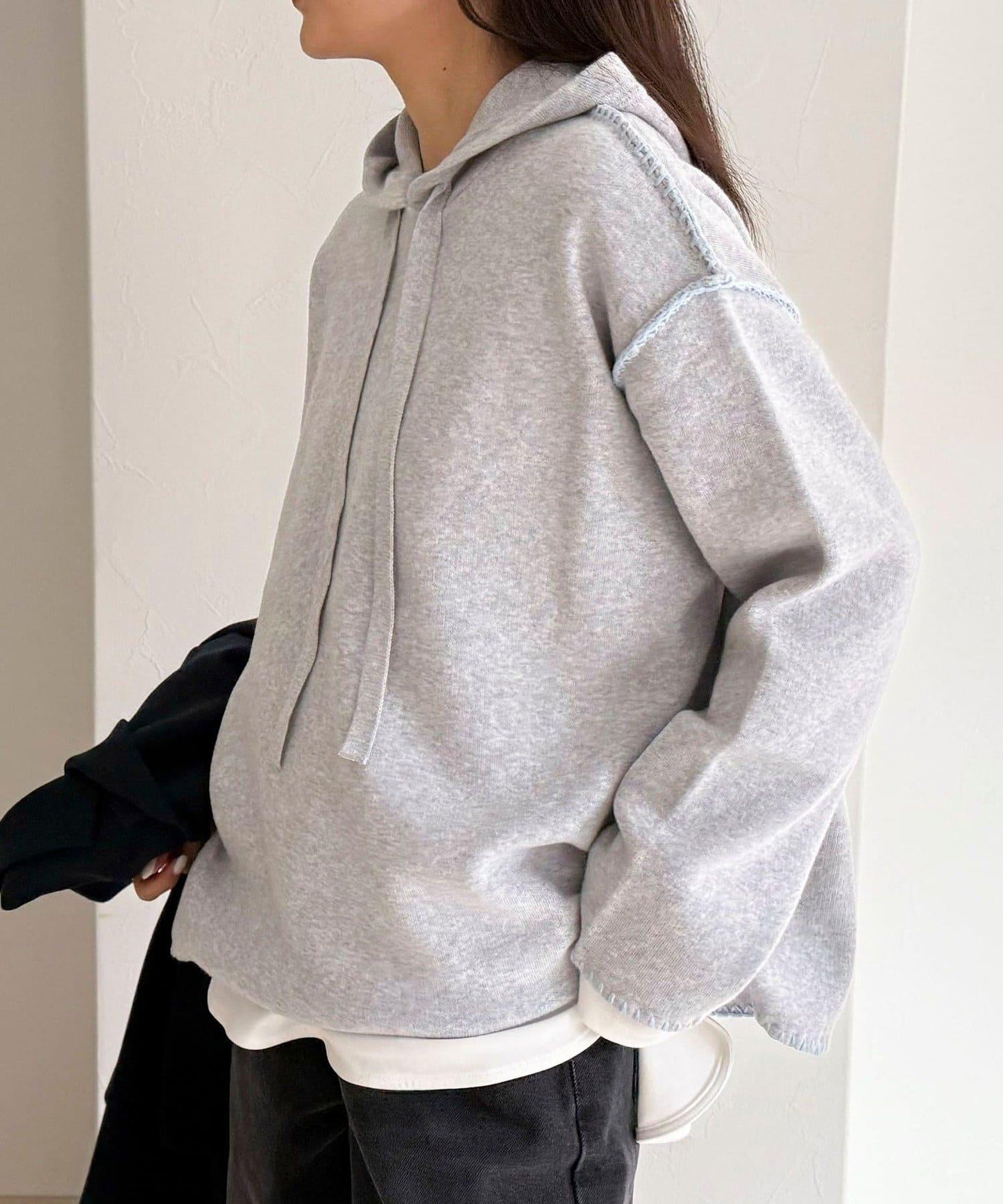 連帽配色縫線 針織套頭衫