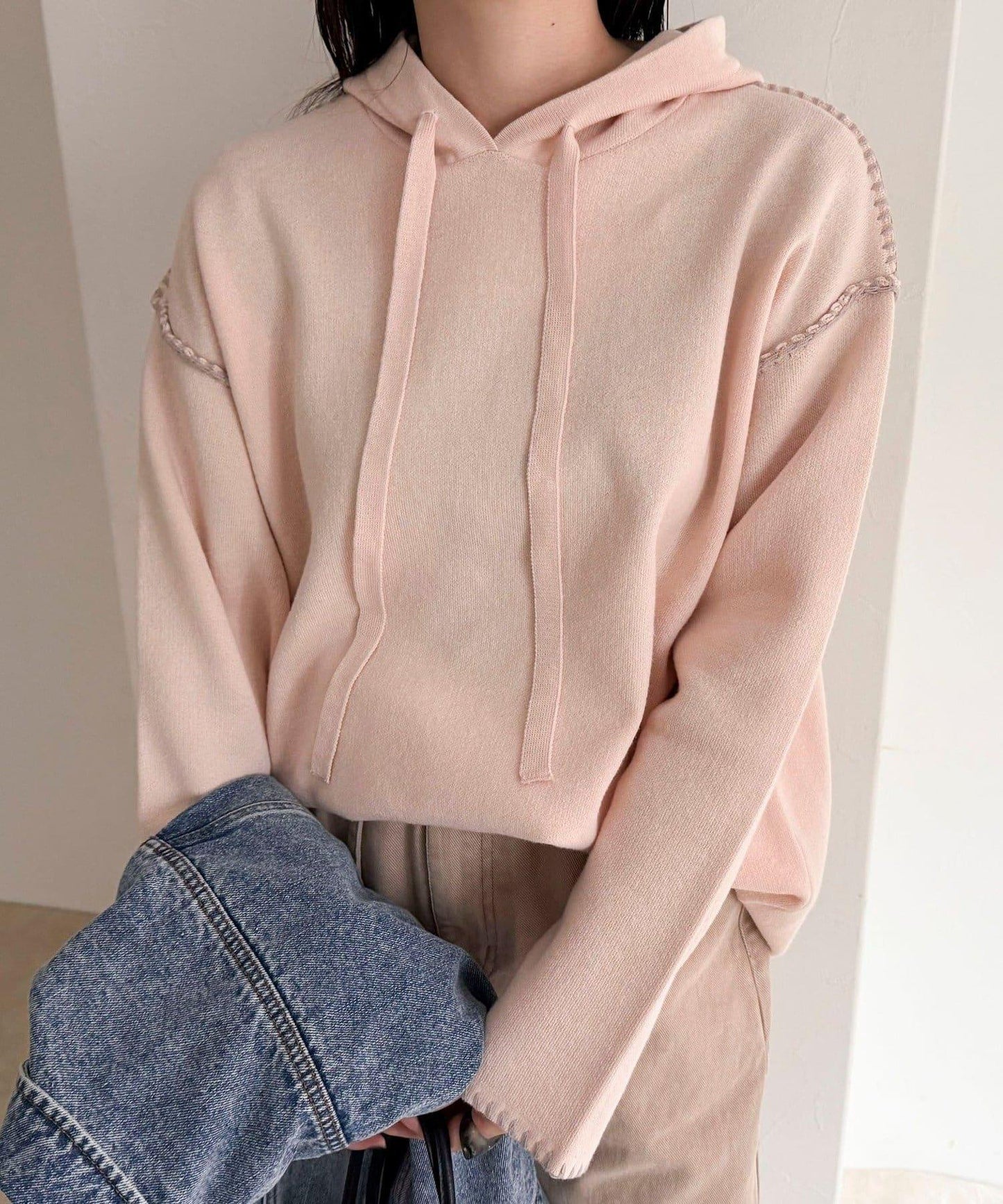 連帽配色縫線 針織套頭衫