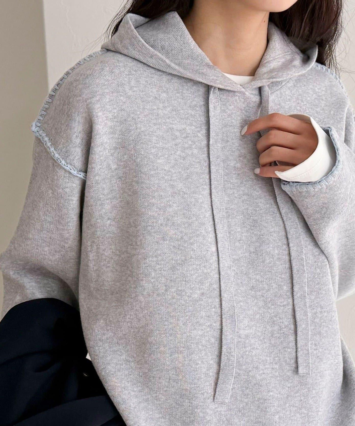 連帽配色縫線 針織套頭衫