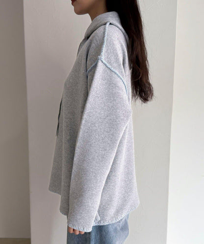 連帽配色縫線 針織套頭衫