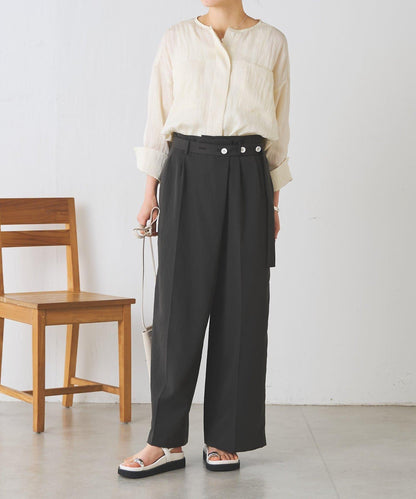 不對稱腰帶設計長褲