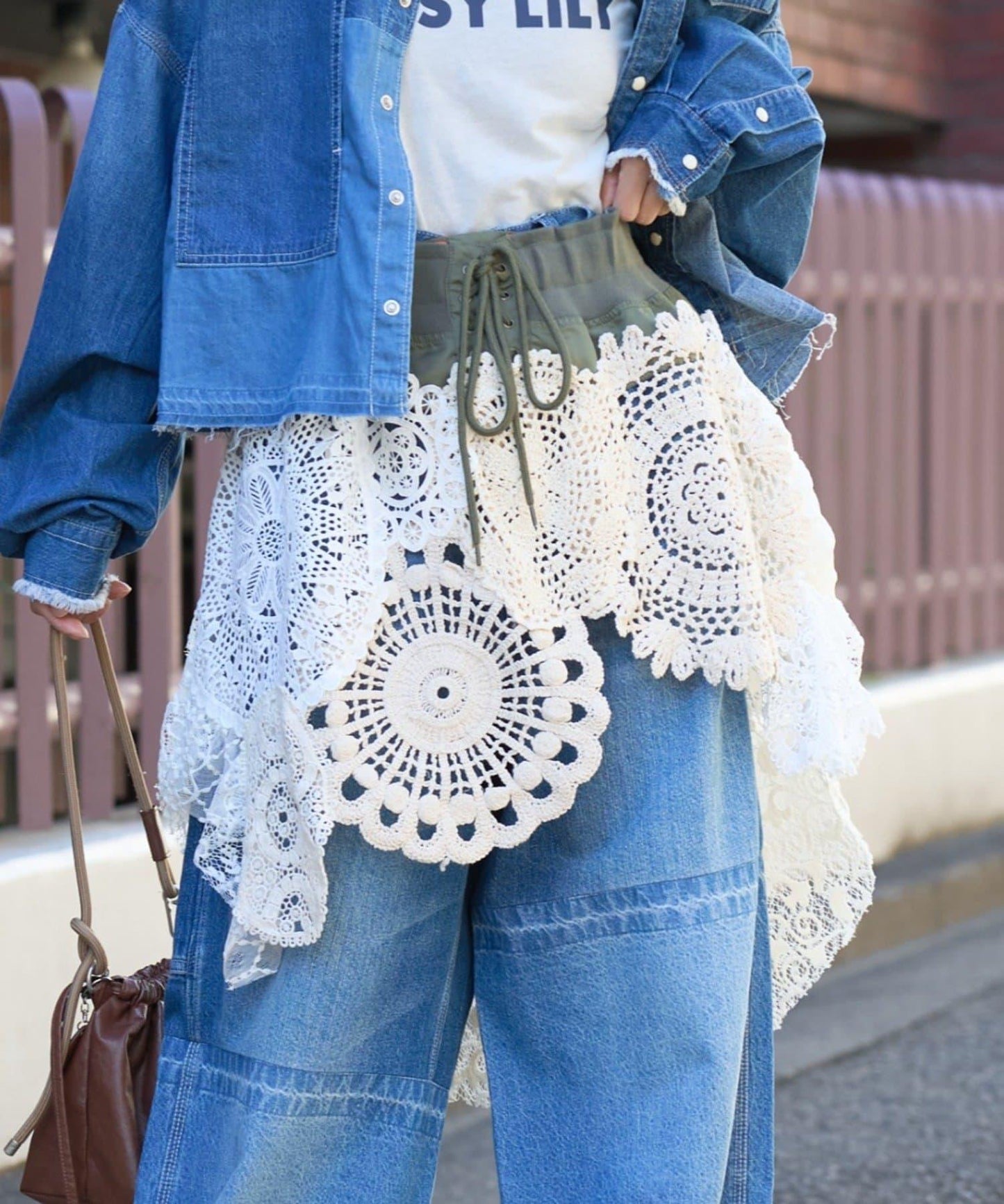 etsinta 2way蕾絲拼接軍事風迷你裙