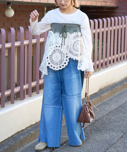 etsinta 2way蕾絲拼接軍事風迷你裙