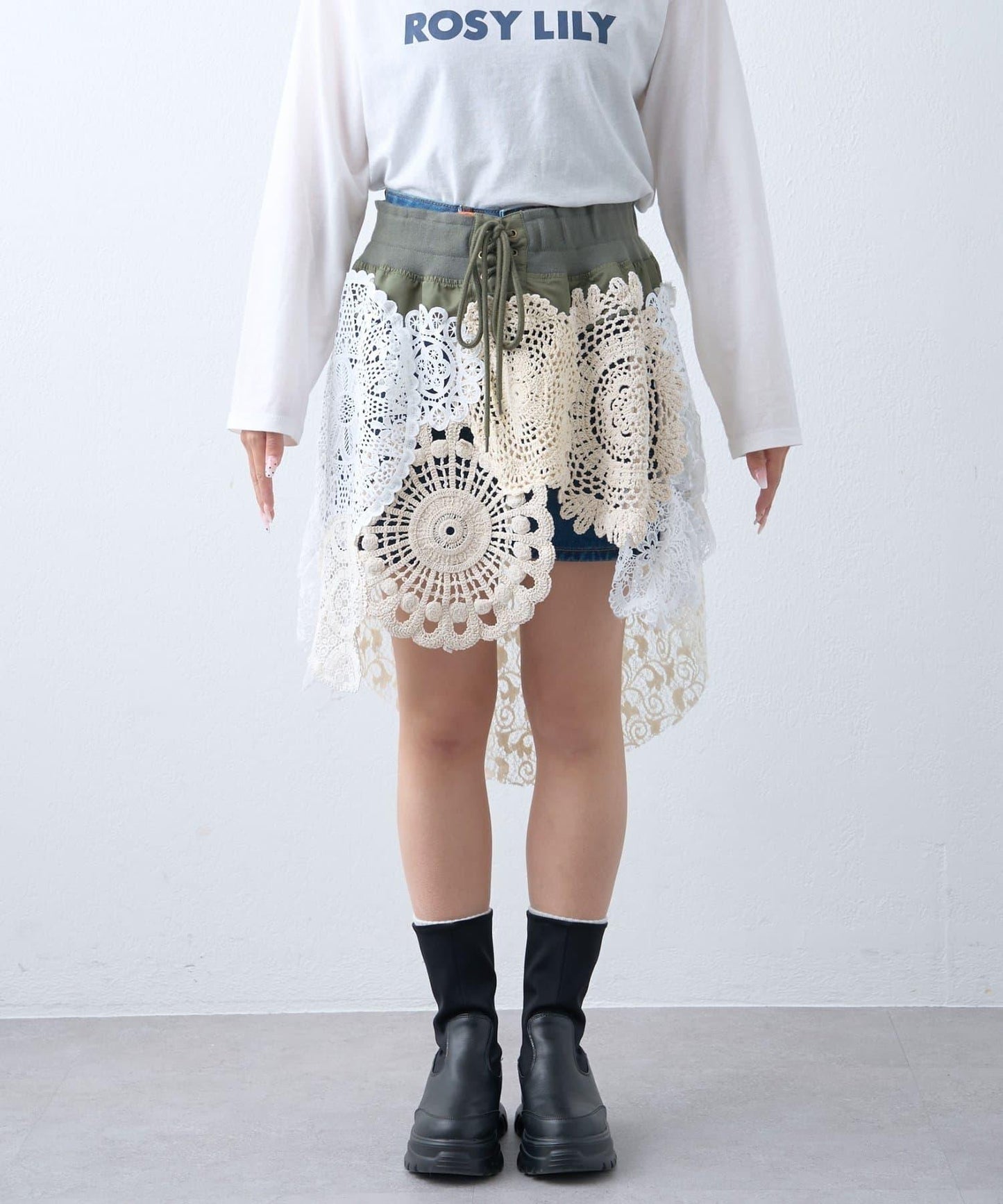 etsinta 2way蕾絲拼接軍事風迷你裙