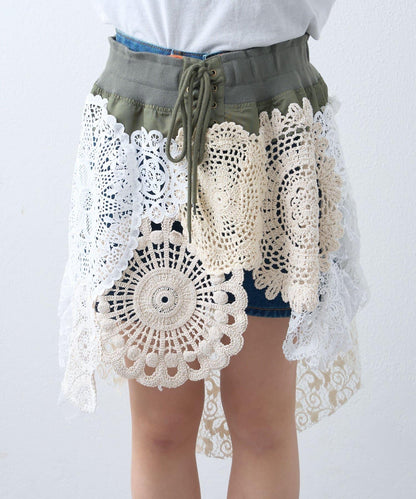 etsinta 2way蕾絲拼接軍事風迷你裙