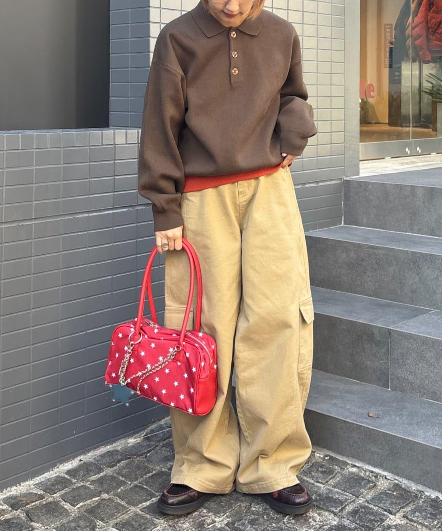 UNISEX 星星吊飾 混合圖案 波士頓包