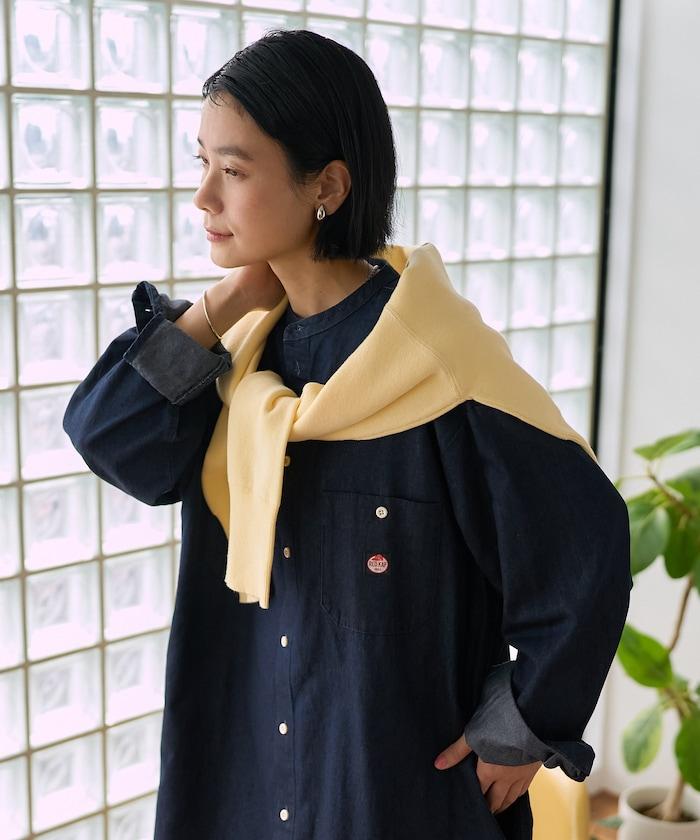 Tencel denim 無領 襯衫連衣裙