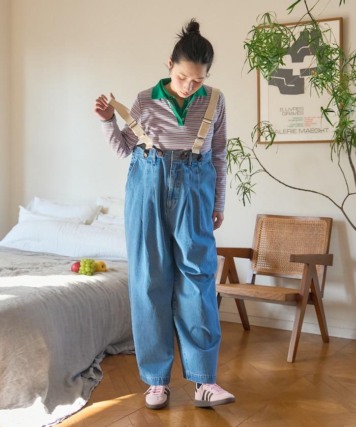 聯名款 寬鬆 雙褶 吊帶設計 牛仔褲（可成套搭配）