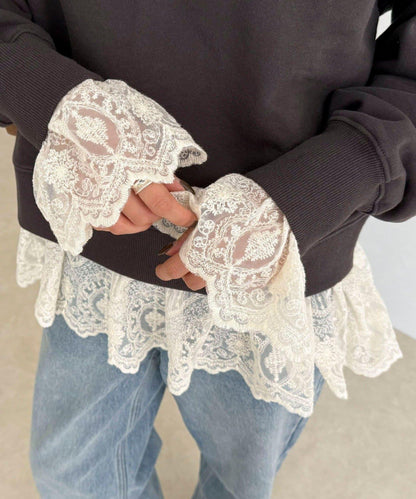 蕾絲拼接設計 長袖T恤（販售款）