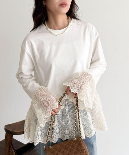 蕾絲拼接設計 長袖T恤（販售款）