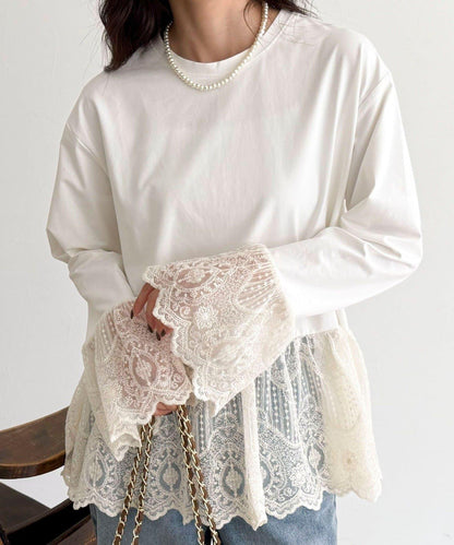 蕾絲拼接設計 長袖T恤（販售款）
