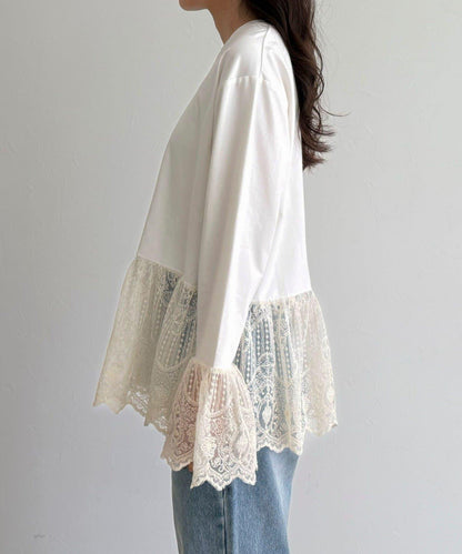 蕾絲拼接設計 長袖T恤（販售款）