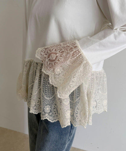 蕾絲拼接設計 長袖T恤（販售款）