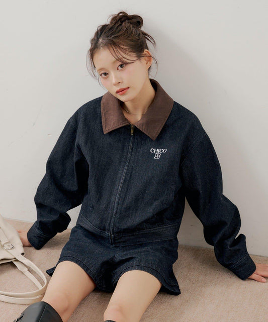 成套搭配 撞色領 牛仔 牛仔夾克