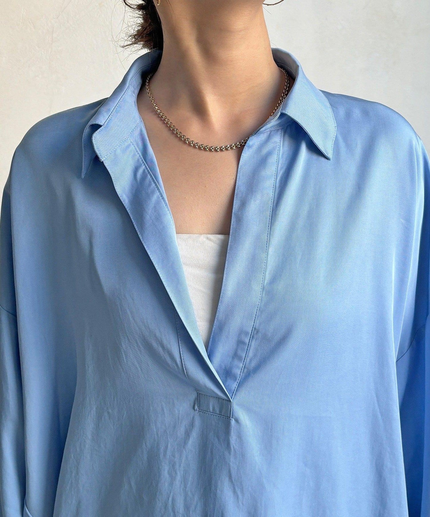 天絲斜紋 V領開襟襯衫