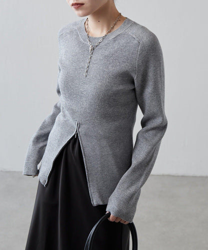 前拉鍊設計針織上衣
