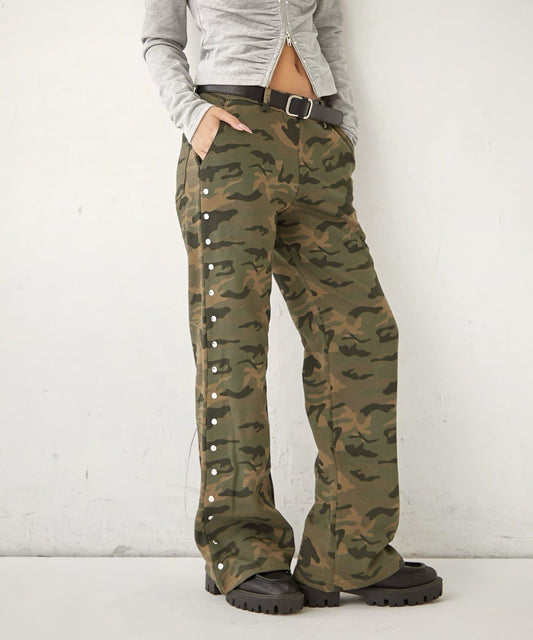 衛衣面料 中長微喇 鉚釘 褲子