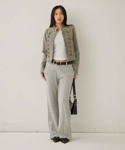 衛衣面料 中長微喇 鉚釘 褲子