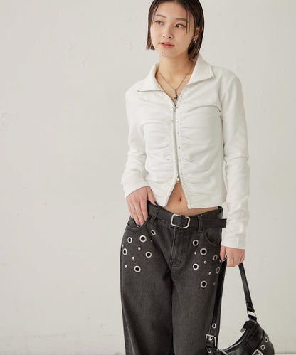 STUDDED ZIP GATHERED TOP 上衣