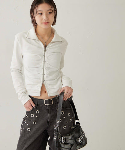 STUDDED ZIP GATHERED TOP 上衣