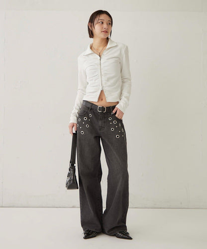 STUDDED ZIP GATHERED TOP 上衣