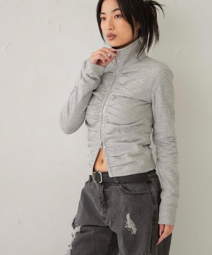 STUDDED ZIP GATHERED TOP 上衣