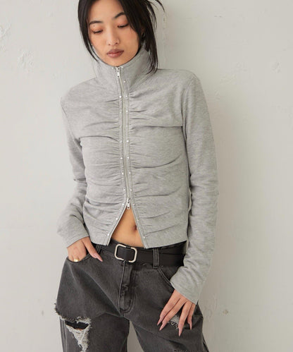STUDDED ZIP GATHERED TOP 上衣