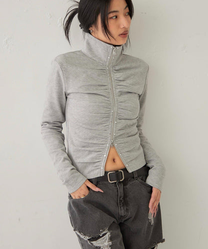 STUDDED ZIP GATHERED TOP 上衣