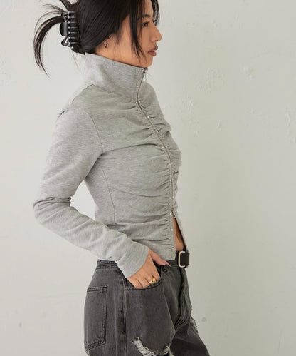 STUDDED ZIP GATHERED TOP 上衣