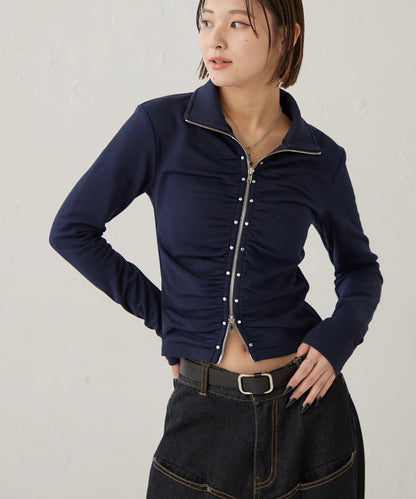 STUDDED ZIP GATHERED TOP 上衣
