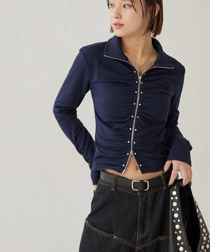 STUDDED ZIP GATHERED TOP 上衣