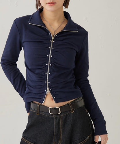 STUDDED ZIP GATHERED TOP 上衣