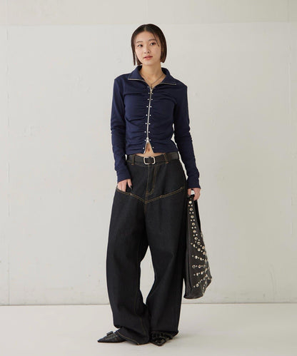 STUDDED ZIP GATHERED TOP 上衣