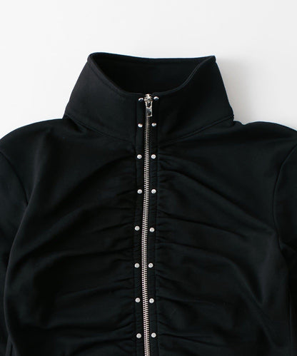 STUDDED ZIP GATHERED TOP 上衣