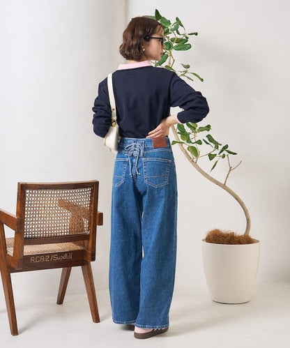 LISA LACE UP WIDE DENIM 繫帶闊腿牛仔褲