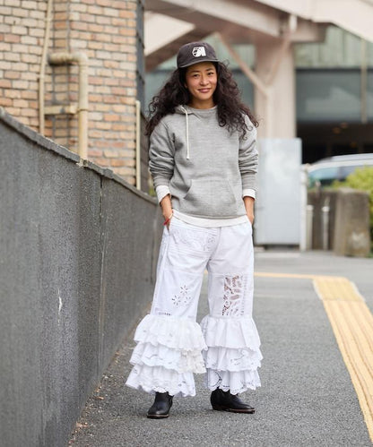 vintage蕾絲桌布改造休閒褲