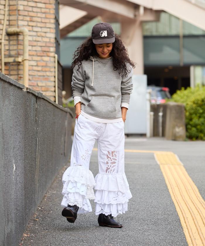 vintage蕾絲桌布改造休閒褲