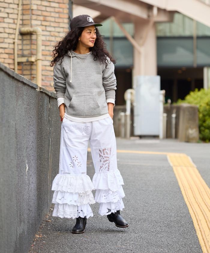 vintage蕾絲桌布改造休閒褲