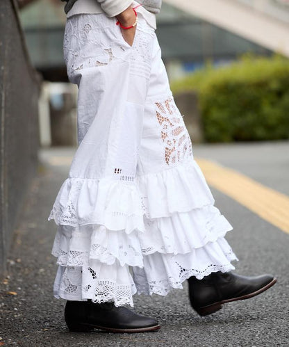 vintage蕾絲桌布改造休閒褲