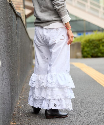 vintage蕾絲桌布改造休閒褲