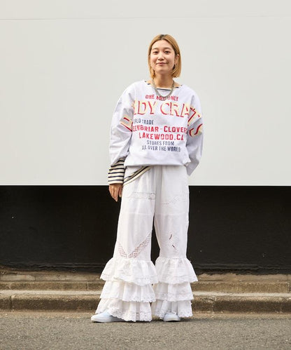 vintage蕾絲桌布改造休閒褲