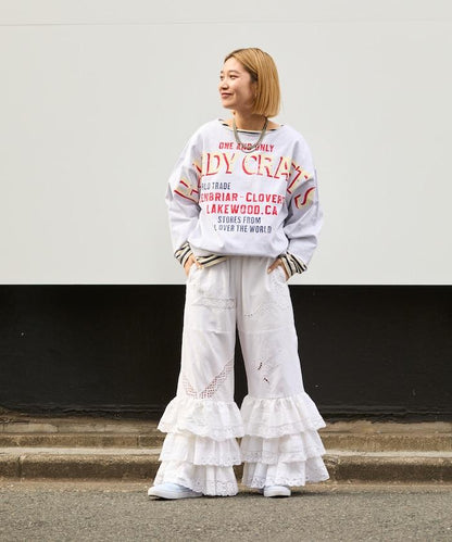 vintage蕾絲桌布改造休閒褲