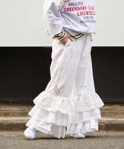 vintage蕾絲桌布改造休閒褲