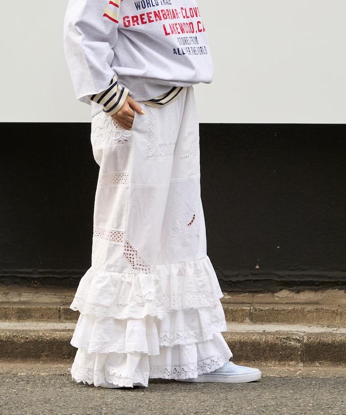 vintage蕾絲桌布改造休閒褲