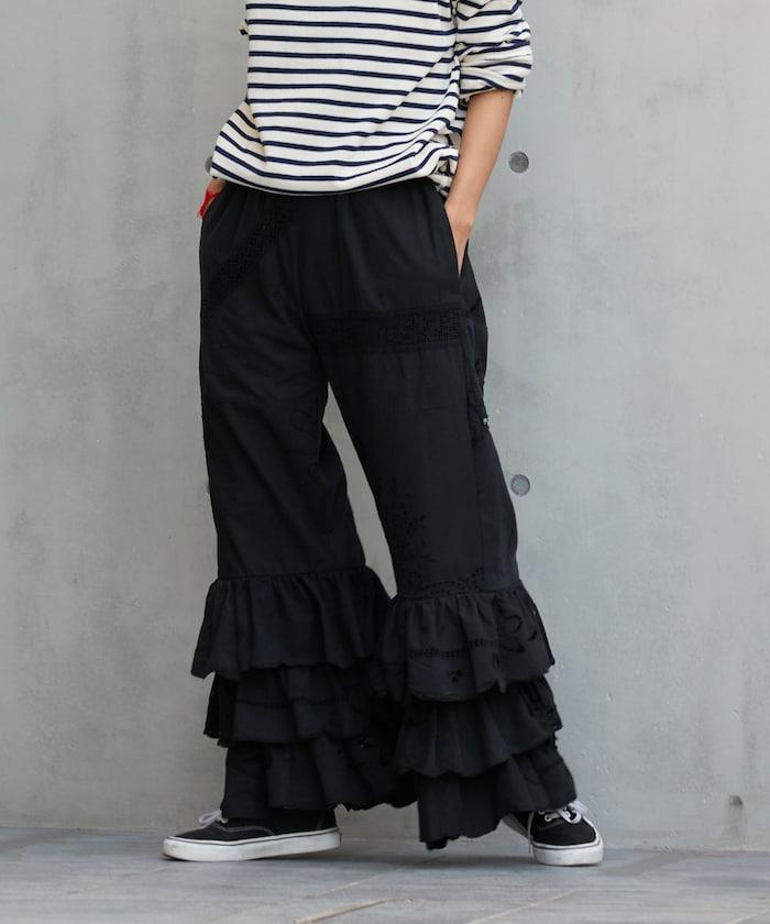 vintage蕾絲桌布改造休閒褲