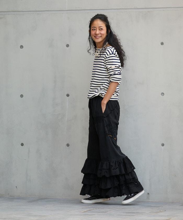 vintage蕾絲桌布改造休閒褲