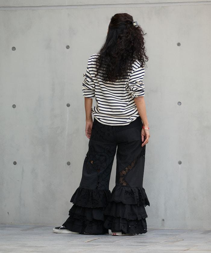 vintage蕾絲桌布改造休閒褲