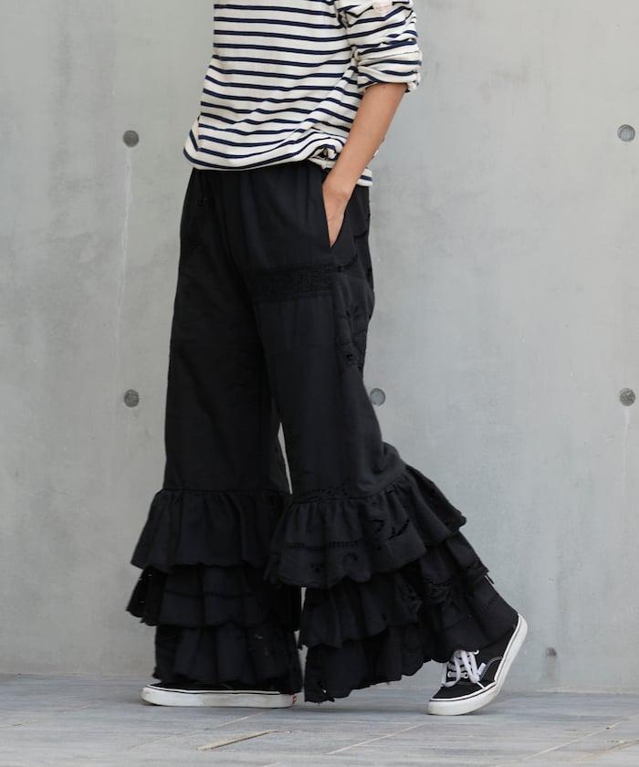 vintage蕾絲桌布改造休閒褲