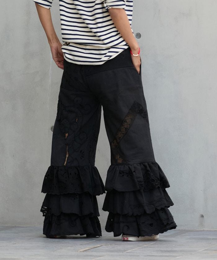 vintage蕾絲桌布改造休閒褲