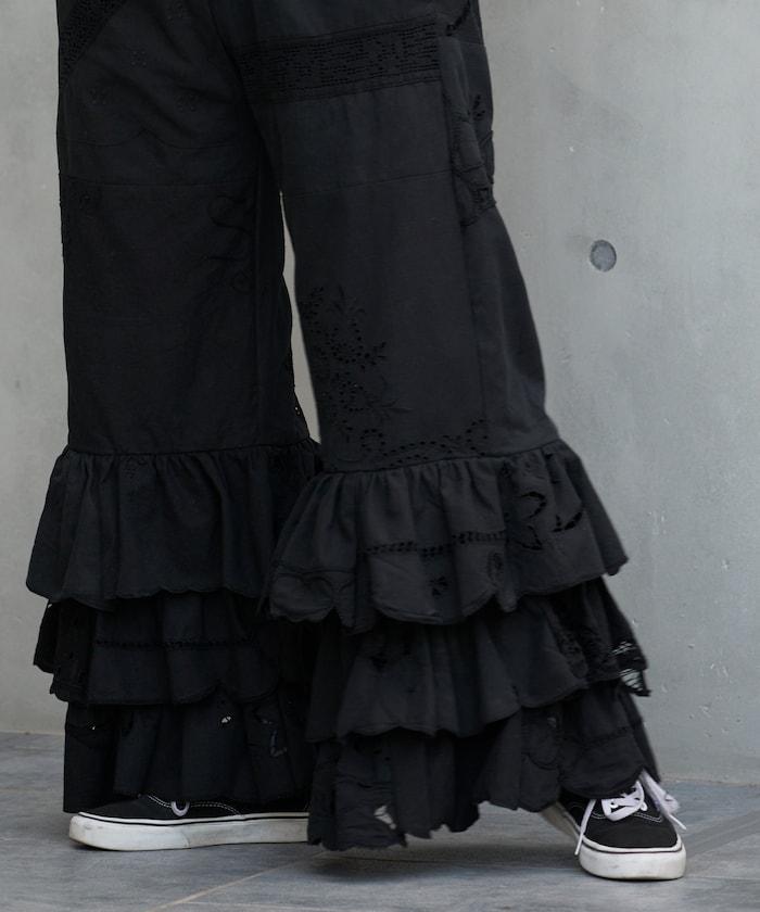 vintage蕾絲桌布改造休閒褲